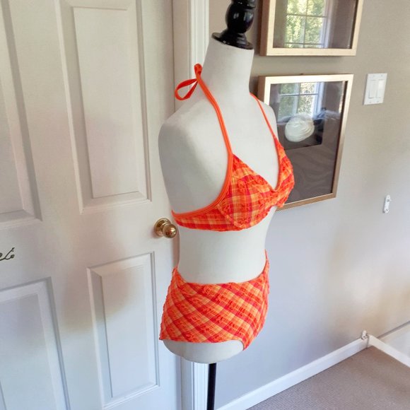 Raisins neon checkered plaid 2-piece bikini Size M - Picture 2 of 9